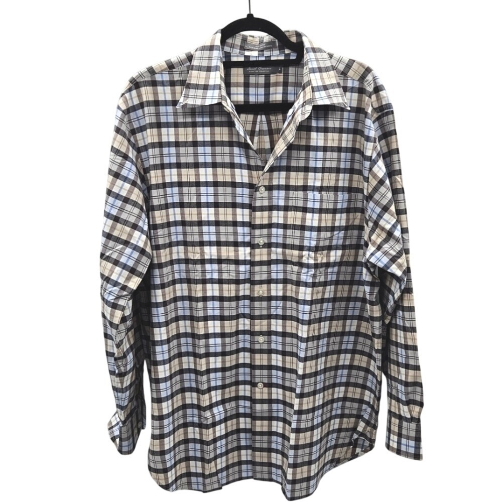 Daniel Cremieux Signature Collection Button Down Plaid Shirt Brown & Blue Large